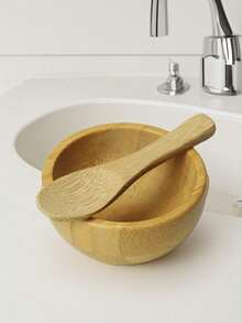 3件套DIY护肤面部工具面膜搅拌碗套装，竹制面膜搅拌工具套装，包含面膜碗、刮刀、勺子、涂抹器，面部美容师用品（竹子纹理均为天然生成，略有差异） - 彩色 - 查看 2