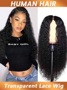 5x5 透明蕾丝前假发 水波纹假发 真人发预拔毛带婴儿发 深卷蕾丝前真人发假发 女士款 180% 密度 - Natural Black - 查看 3