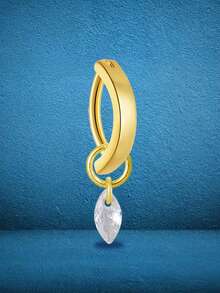 1pc 925 Sterling Silver Water Drop Dangle Navel Piercing Jewelry, CZ Stone Inlaid Belly Button Ring, Elegant Summer Gift - Navel Nails - View 4