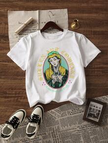 Men's Round Neck Short Sleeve Letter Print Casual T-Shirt, Everyday Wear - White - View 2