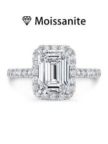 女士结婚戒指，2.6克S925纯银，镶嵌2克拉莫桑石，奢华波西米亚宫廷风格，适合订婚/结婚/周年纪念/情人节等场合，附赠莫桑石证书和精美礼盒 - 銀色 - 查看 10