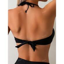 Black BikiniWomen's Halter - Triangle& High Waist Bottom, Adjustable Tie Bathing Suit, Sexy Two Piece Swimsuit With Gold Accent - S - 多色552 - 查看 4