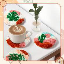 22Pcs DIY Punch Needle Coaster Kit, Poking Your Own Boho Tufted Rug Pads Coasters For Beginners, 6 Pattern Tufted Rug Pads With Adhesive Felt Yarns Embroidery Hoop Instruction - Multicolor - View 9
