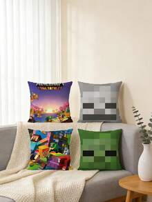 Minecraft 我的世界 2D 抱枕，适用于床、Minecraft 周边区域、学生宿舍午睡、床、窗边沙发、床头靠枕，方形超大抱枕套（含填充物），所有物品齐全。 - 彩色 - 查看 12