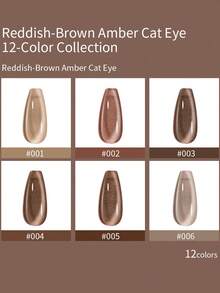 10件套12毫升凝胶指甲油套装，包含红色猫眼凝胶指甲油、UV/LED可卸指甲油、DIY底油和封层，女士礼物 - 咖啡棕 - 查看 9