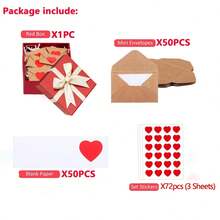 50张空白贺卡和信封，迷你信封配空白卡片和礼盒，可书写留言纸，迷你情人节贺卡，情侣礼物，送给他的小情书，送给她的可爱礼物，送给男朋友/女朋友的礼物，母亲节礼物，生日礼物 - 彩色 - 查看 12