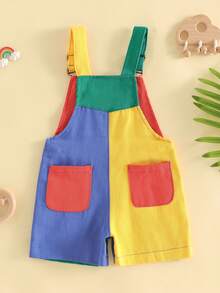 Kids Girls Boys Overall Shorts, Cute Contrast Color Summer Jumpsuit With Pockets For Casual Daily - Multicolor - View 8