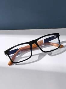 矩形塑料眼镜框，轻便眼镜，适用于电脑、游戏、电视、手机等，时尚光学眼镜，黑色 - 黑色 - 查看 2