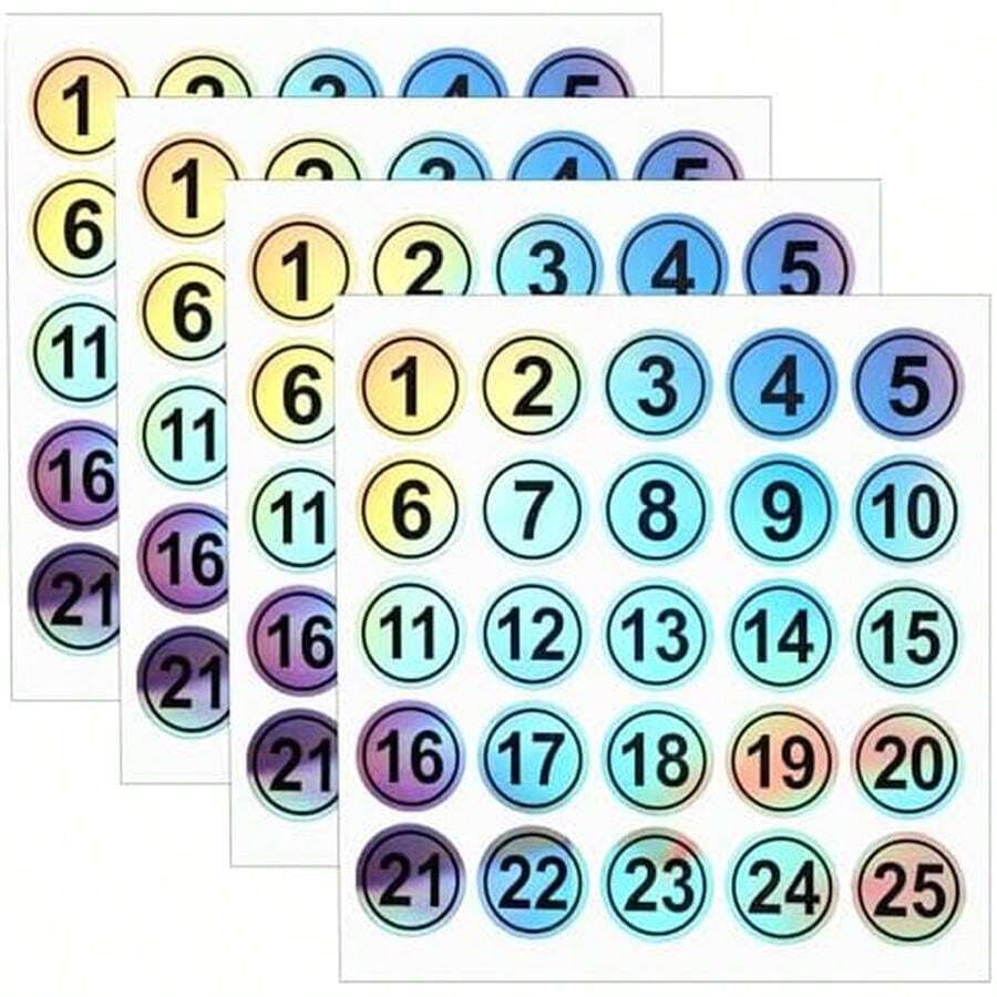 100 PCS 0.78in Laser Consecutive Number Stickers,4 Sheets 1 To 25 Waterproof Round Number Labels Self Adhesive Number Decals Small Round Labels Waterproof Inventory Stickers(Black) - Black - 查看 1