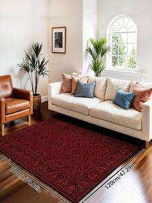 1pc Red Vintage Distressed Persian Style Rug, Polyester Fiber Rectangular Easy Care Machine Washable Carpet, Suitable For Hallway, Bedside, Living Room, Bedroom Home Decor Area Rug - Multicolor - View 24