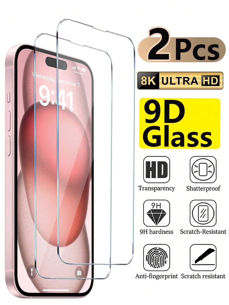 2pcs - Tempered Glass Screen Protector Compatible With Iphone 15, 17, Pro Max, 17, 17 Pro, 17 Air, 16, Pro Max, 15, 14, 13, 12, 11, Pro Max, XR, XS Max, 14, 15 Plus, 13, Mini, SE 2022. High-Definition Glass Material, Scratch-Resistant, Compatible With Phone Cases. - Clear - View 1