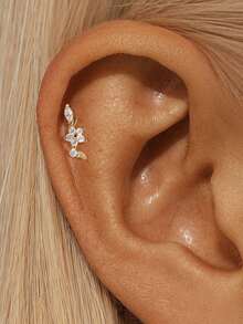 EleRunis 1件 925纯银心形星月莲花平底耳骨耳钉，适合日常佩戴、婚礼、派对、订婚、周年纪念、情人节等场合。 - 金色 - 查看 18