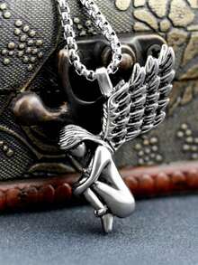Collar con colgante de aleación de alas de ángel llorando de estilo gótico unisex - Plateado - Ver 7