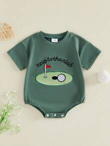 Baby Boys Rompers Letter Golf Embroidery Crew Neck Short Sleeve Infant Bodysuits Jumpsuits - Green - View 6