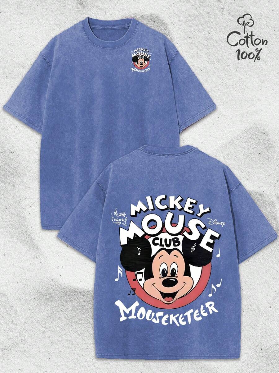 (230 G Pure Cotton T-Shirt)Disney  The Popular American Retro Style Mickey Mouse Club Theme Vintage Washed T-Shirt Retro Washed Street Fashion Casual T-Shirt,100 Percent Cotton.Retro Washed T-Shirt , Men's T-Shirt, Men's Casual, Comfortable, Fashionable T-Shirt, Street Style Cotton - 藍色 - 查看 1