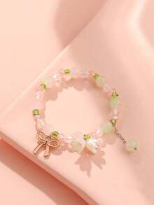 Bộ 3 vòng tay hạt cườm mặt dây chuyền hoa lan ngọt ngào dành cho bé gái, thích hợp để đeo hàng ngày, dự tiệc, làm quà tặng tình bạn. - Một cỡ - Xem 3