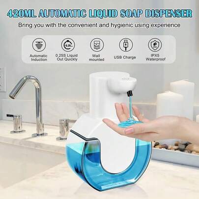 DONASIRA 420ml Large Capacity Touchless Rechargeable Smart Automatic Soap Dispenser, Electric Liquid Soap Pump With Sensor For Home, Kitchen, Bathroom, Hospital, Hotel, School, Airport, Adjustable Foam/Liquid Output, Waterproof IPX5, Long Battery Life