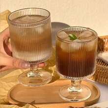 6只/4只/2只/1只条纹高脚杯，耐高低温，200毫升透明玻璃杯，适用于家庭、招待客人、盛装威士忌、白兰地、伏特加、咖啡、宴会、婚礼，也可作为礼品。 - 透明 - 查看 7