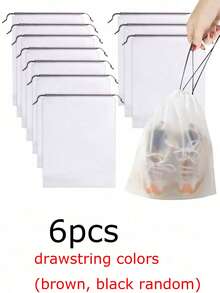 6/12 piezas Bolsas de almacenamiento de plástico transparente grandes, bolsas de zapatos de viaje portátiles, bolsas de zapatos impermeables, contenedores de almacenamiento de zapatos con cordón, fundas de zapatos de viaje neutras con cordón, bolsas de embalaje a prueba de polvo para mujeres, cajas de zapatos portátiles reutilizables con cordón, cajas de almacenamiento para el hogar, artículos esenciales de viaje, artículos esenciales de crucero, artículos esenciales de vacaciones, regalos para mujeres, regalos familiares, colores de cordón (marrón, negro aleatorio) - Multicolor - Ver 14