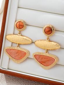 1 Đôi bông tai thả hình học phong cách Bohemian, bông tai thả hình học màu cam & vàng lấy cảm hứng cổ điển cho nữ, bông tai treo phong cách Boho nổi bật - Màu Cam cháy - Xem 3
