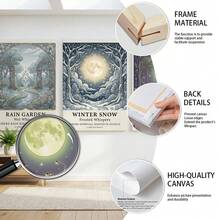 三件套威廉·莫里斯风格季节性帆布墙画——冬季雪景、夏季萤火虫和雨中花园装饰画，可选配画框 - 彩色 - 查看 5