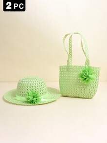Set de 2 piezas de sombrero de paja con flores y bolso bandolera para niñas, conjunto ligero y transpirable de protección solar, adecuado para uso casual diario, exterior, playa, fiesta, regalo ideal para niños en el Día del Rey - 2 piezas - Ver 15