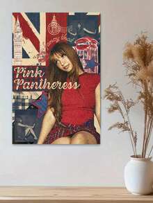 1幅无框帆布艺术印刷品，描绘了一位粉色豹纹女子：复古英式装饰画 - 粉色豹纹女子复古海报，尺寸适合客厅或卧室装饰 - 4 - 查看 2