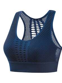 Sujetador deportivo sin aros para mujer, blanco - M - Azul Marino - Ver 1