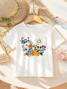 Disney Character Graphic T-Shirt For Kids 2-14 - Unisex Soft Short Sleeve Tee With Mickey Mouse & Friends Design, Casual Everyday Top, Express Delivery - 白色 - 查看 2