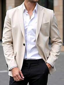 Men's Suit Jacket | One Button, Solid Color And Casual Style - Beige - View 5