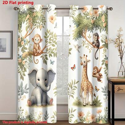 2pcs Bohemian Flower Filter Curtain Set, Bohemian Colored Flower Home Bedroom Living Room Dark Curtains Perforated Curtains