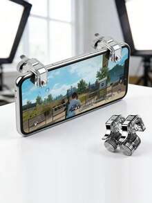 2 piezas de Gatillos de metal de aleación mejorados, botones de disparo L1 R1 de alta sensibilidad para juegos móviles en Android e iOS, accesorios de juego ergonómicos antideslizantes para disparar y apuntar rápidamente, regalo de cumpleaños - Plateado - Ver 2