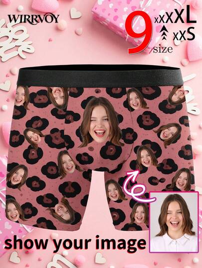 1pc Customized Valentine's Day Men's Briefs, Retro Leopard Print Design,Personalized Men's Underwear, Customized Briefs, Customized Funny Expression Briefs For Husband, Valentine's Day Gift, Anniversary Gift, Birthday Gift, Wedding Gift, Gift For Girlfriend, Gift For Boyfriend, Gift For Husband, Colorful, Cute, Adorable