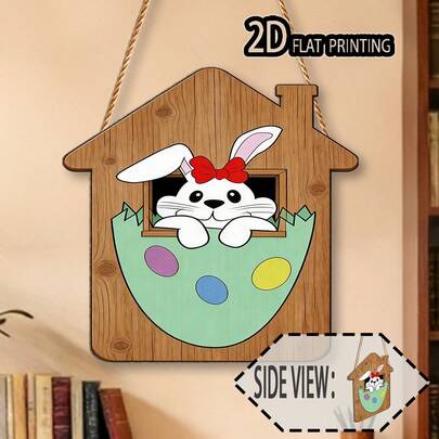 1个“复活节”木制兔子屋标牌，木制兔子屋标牌，墙面装饰，家居装饰，节日装饰，复活节装饰，节日礼物，适用于户外门廊、花园、门框、农舍、卧室、房屋标牌 - 含绳子