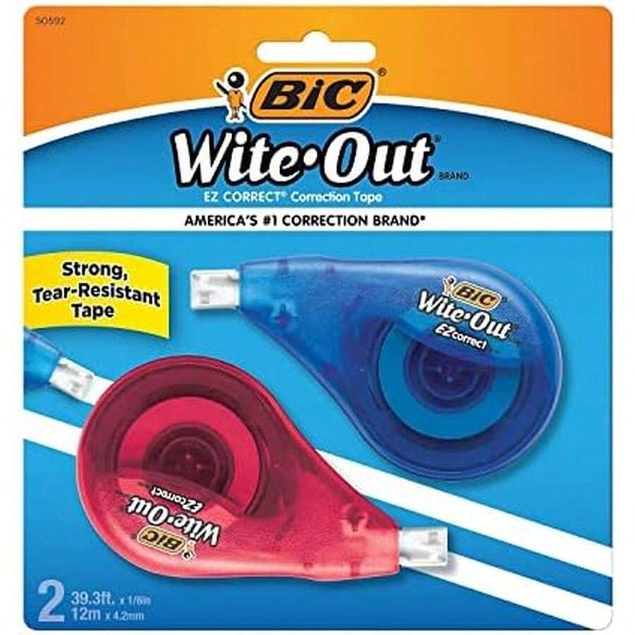 BIC Wite-Out Brand EZ Correct Correction Tape, 39.3 Feet, 2-Count Pack Of White Correction Tape, Fast, Clean And Easy To Use Tear-Resistant Tape Office Or School Supplies - / - 查看 1
