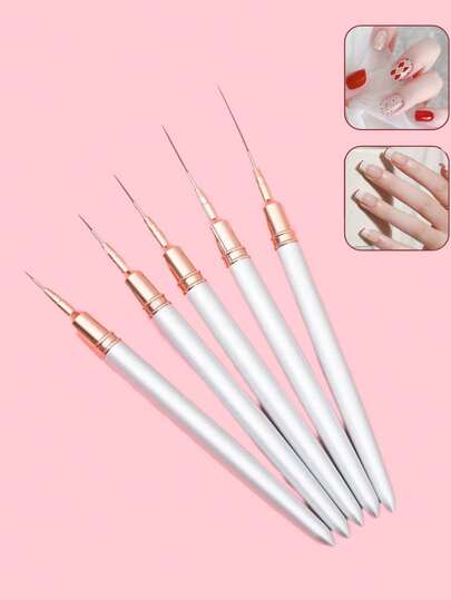 5pcs Nail Art Painting Pen Set, Nail Dotting Drawing Tool For Long Lines,Fine Drawing,Nail Art Brushes, Nail Design Brushes, Paint Drawing Liner Nail Art Tools, Suitable For Beginners And Professional Nail Art White Nail Art Painting Pen