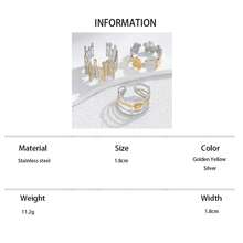 Set de 3 anillos abiertos de acero inoxidable con degradado de color, diseño de árbol de raíces y flor, adecuado para uso de mujeres o como regalo - Amarillo Oro - Ver 6