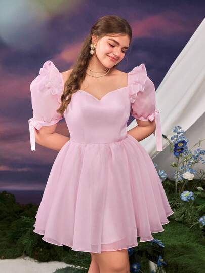 Faeriesty Elegant Sweet Party Solid Color Ruffle Petal Sleeve Dress