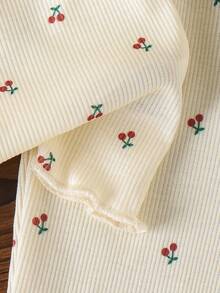 2pcs Baby Girls' Sweet Cute Cherry Print Round Neck Top And Flared Pants Set, Summer - Apricot - View 6