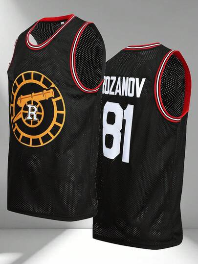 Men's Embroidered Basketball Jersey #81 Black Casual Sleeveless V-Neck T-Shirt, Party & Sports Wear