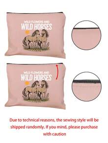 Wild Flowers And Wild Horses Pattern Makeup Bag, Cartoon Fun Multi Functional Canvas Bag, Charger Storage Bag,Travel Essential Makeup Bag: Girls' Travel Survival Bag, Men's And Women's Zipper Bag, Cosmetics, Makeup And Travel Essential Lightweight Reception Bag, Perfect Gift For Teenagers, Birthday And Travel Accessories,Holiday Gifts - Multicolor - View 10