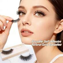 Self-Adhesive Natural Curly Eyelashes, Reusable False Lashes, Easy To Apply, No Glue Required, Lightweight & Comfortable, Natural Look For Everyday Makeup - Black - View 3