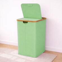140L Laundry Hamper With Lid And 2 Removable Liners Large Capacity For Dirty Clothes Storage In Bedroom Bathroom - Green - View 4