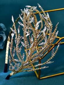 1 pieza Diadema elegante con rama de cristal, adorno de un solo lado, accesorio de cabello para novia adecuado para boda y fiesta - Multicolor - Ver 3