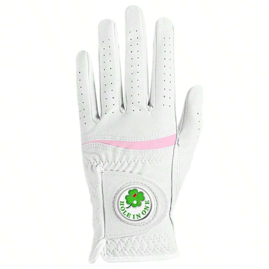 FINGER TEN Women's Golf Glove Left Hand With Ball Logo, 1pc, Soft PU Material All-Weather Grip Glove, Enhance Sports Performance, Color: Pink White, Size: Small Medium Large Extra Large