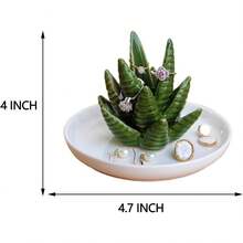 Aloe Ring Holder,Cactus Ring Dish,Jewelry Holder Trinket Tray For Rings Organizer - 白色 - 查看 3