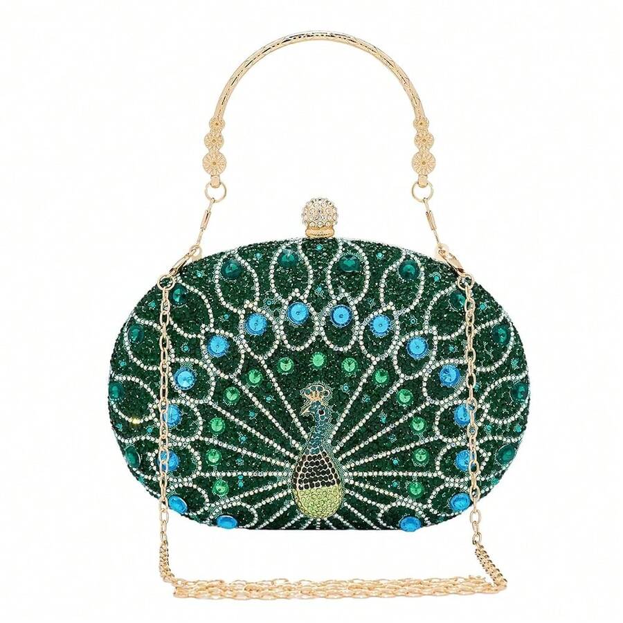 SH Clutch Purses For Women Formal Rhinestone Evening Bag Sparkly Handbags Wedding Party Cocktail Prom - 綠孔雀離合器 - 查看 1