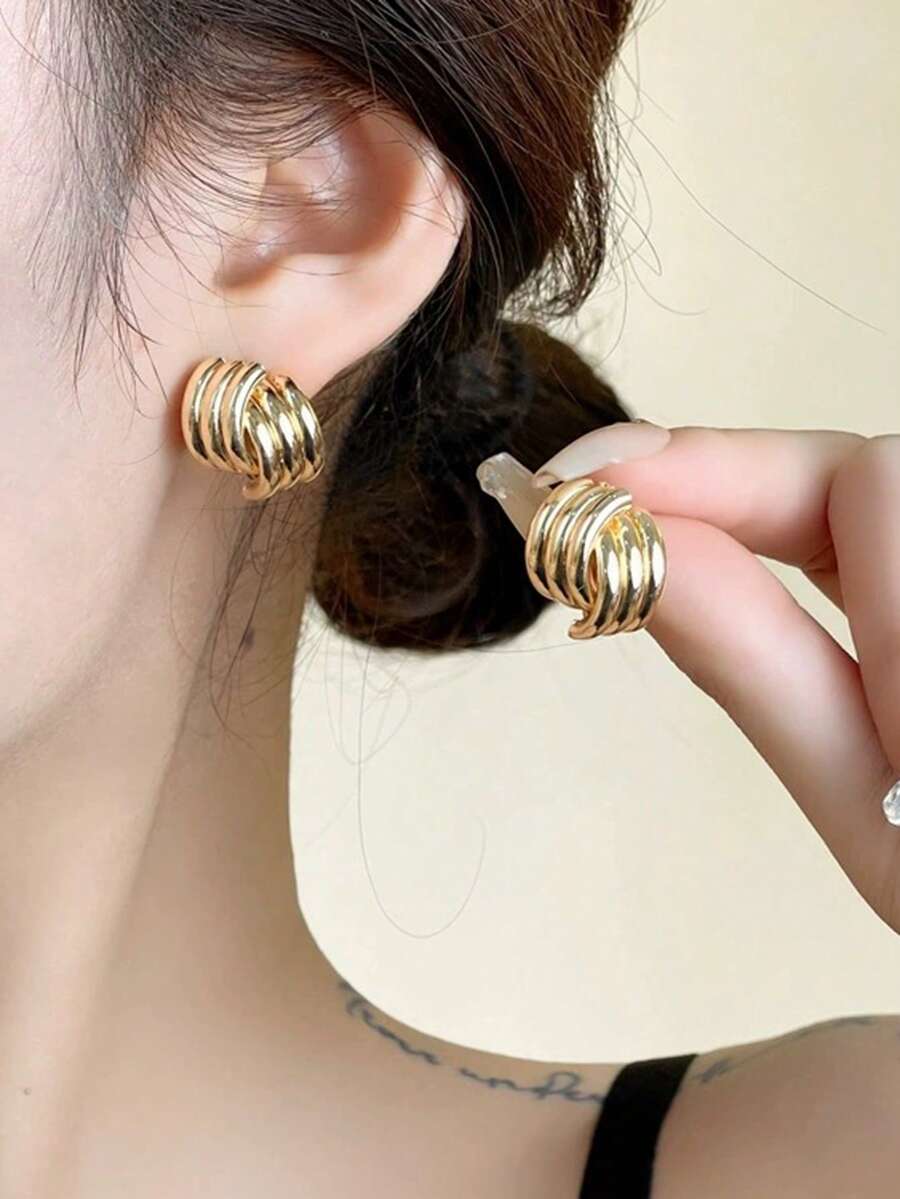1 Đôi bông tai hình học tối giản thời trang, thiết kế độc đáo, bông tai kim loại thanh lịch, phù hợp cho phụ nữ đeo hàng ngày và trong các dịp lễ. - Vàng - Xem 1