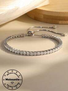 1 Piece 925 Solid Sterling Silver Round Cut Moissanite Diamond Tennis Chain Bracelet Luxury Jewelry For Women, Men Wedding Party Banquet Gift - Round - View 10