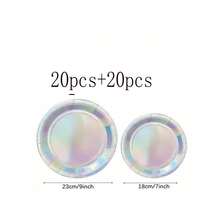 Bộ 10/20/30/50/100 món đồ trang trí tiệc lấp lánh, đĩa và khăn giấy hologram, đĩa giấy cầu vồng dùng một lần, trang trí tiệc sinh nhật, đám cưới chủ đề nàng tiên cá. - Bạc - Xem 22
